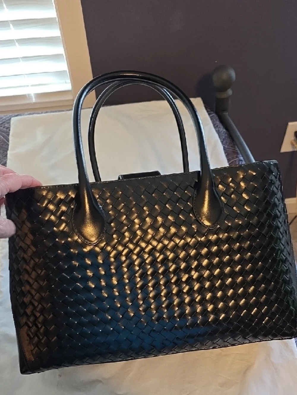 Aspinal Of London Black Patent Woven Leather London Tote Bag - Picture 3 of 10